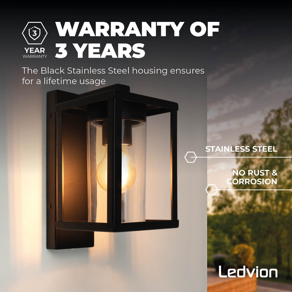 Ledvion Kinkiet Zewnętrzny z Czujnikiem Zmierzchu - 7,5W - 2100K - IP44 - Czarny