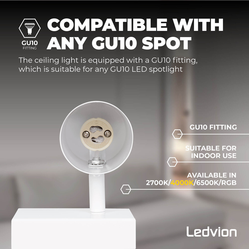 Ledvion Reflektory sufitowe LED - Biała - 5W - 4000K - ściemniany - Kwadrat - Uchylna