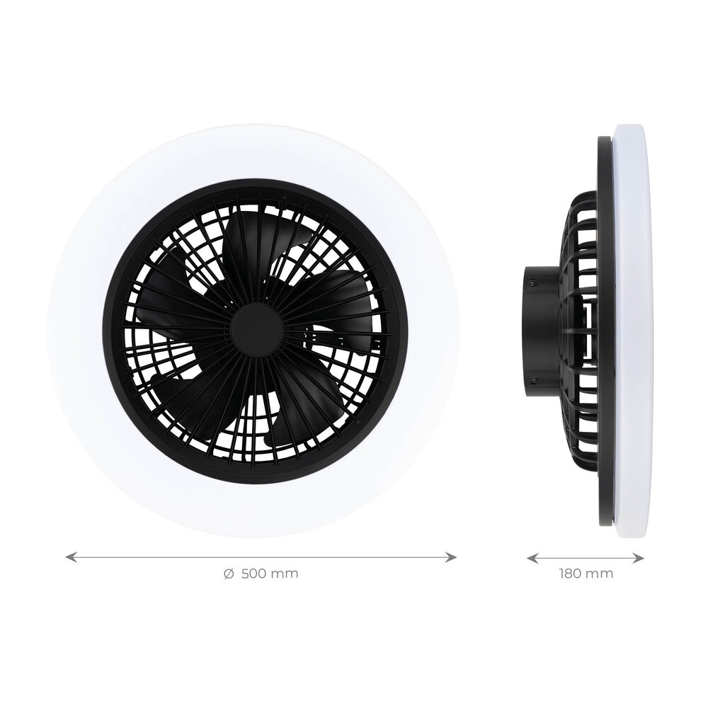 Ledvion Wentylator Sufitowy z Lampą - Ściemnialna - Czarny - Ineligentna - 2700K-6500K - W zestawie pilot