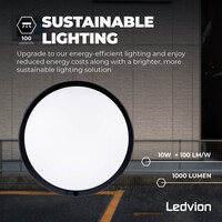 Ledvion Bulkhead LED Ø22 CM - Lampa Sufitowa - 10W - CCT - 1000 Lumenów - Czarny - IP65 Wodoodporność - 5 lat gwarancji