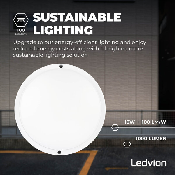 Ledvion Bulkhead LED Ø22 CM - Lampa Sufitowa - 10W - CCT - 1000 Lumenów - Biały - IP65 Wodoodporność - 5 lat gwarancji