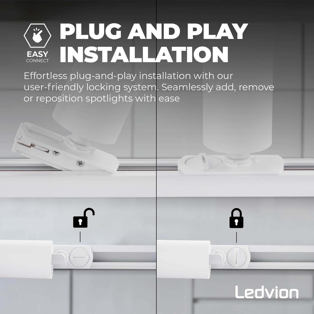 Ledvion 1m Inteligentne Oświetlenie Szynowe LED - 3x Reflektor Szynowy - 4,9W - RGB+CCT - Możliwość Przyciemniania - System Szynowy 1-fazowy - Biały