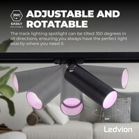 Ledvion 1m Inteligentne Oświetlenie Szynowe LED - 2x Reflektor Szynowy - 4,9W - RGB+CCT - Możliwość Przyciemniania - System Szynowy 1-fazowy - Czarny