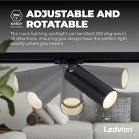 Ledvion 1m Oświetlenie Szynowe LED - 4x Reflektor Szynowy - 5W - 2700K - Możliwość Przyciemniania - System Szynowy 1-fazowy - Czarny