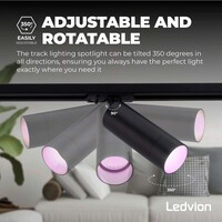 Ledvion 2m Inteligentne Oświetlenie Szynowe LED - 4x Reflektor Szynowy - 4,9W - RGB+CCT - Możliwość Przyciemniania - System Szynowy 1-fazowy - Czarny