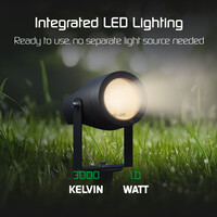 Ledvion 9x Zewnętrzny Reflektor Ogrodowy LED - Czarny - IP44 - 1W - 3000K - Kabel zasilający 1 metr