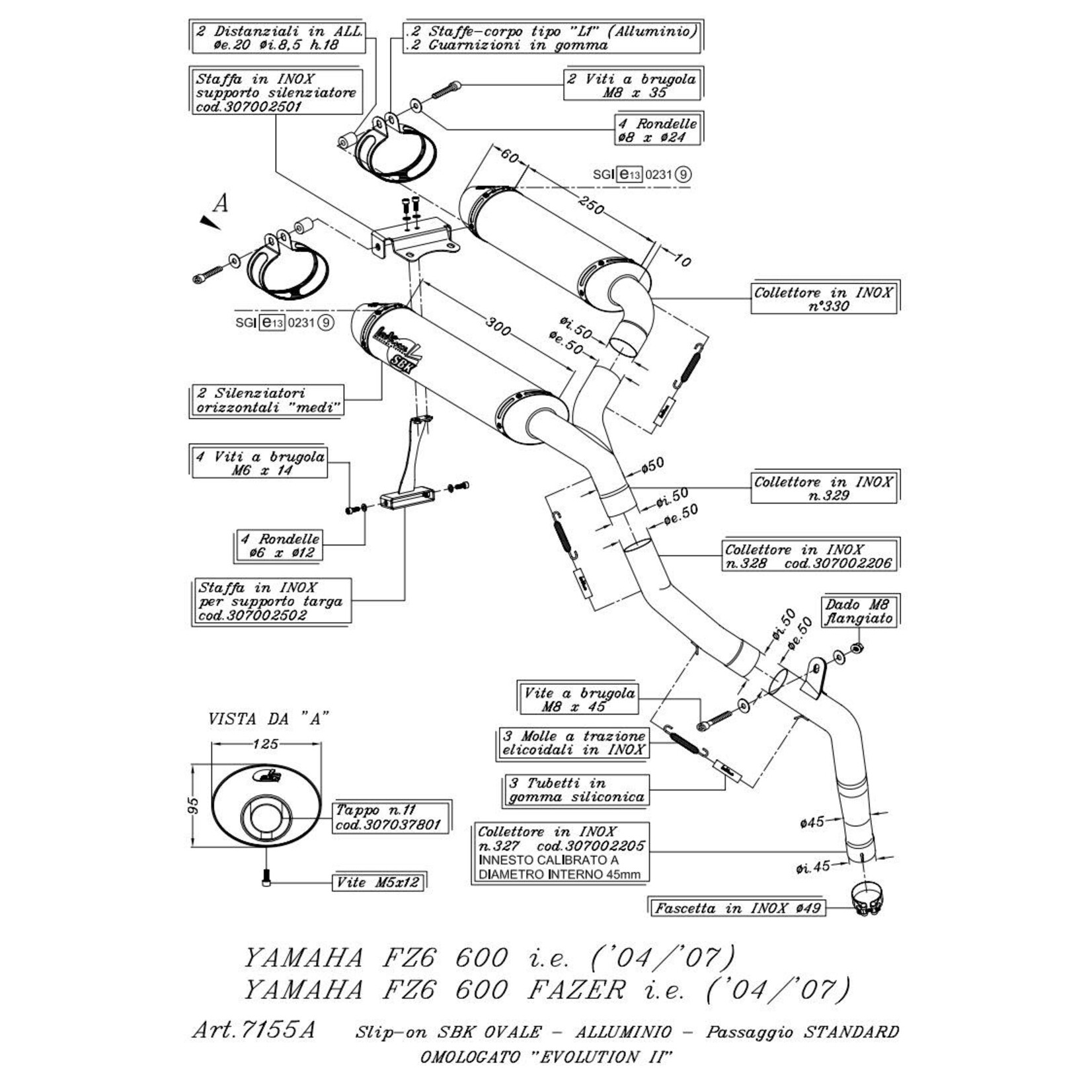 Leo-Vince Leo Vince exhaust Yamaha FZ-6 600 04 ev ov al c