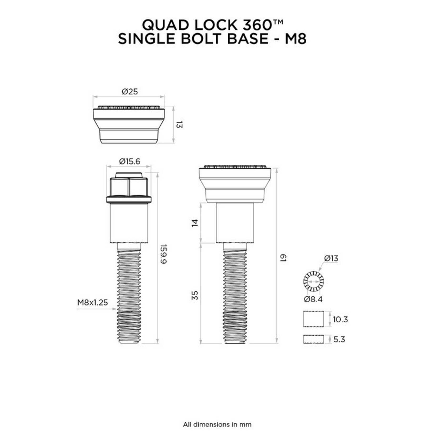 Quad-Lock QUAD LOCK 360 Base Single Bolt - M8
