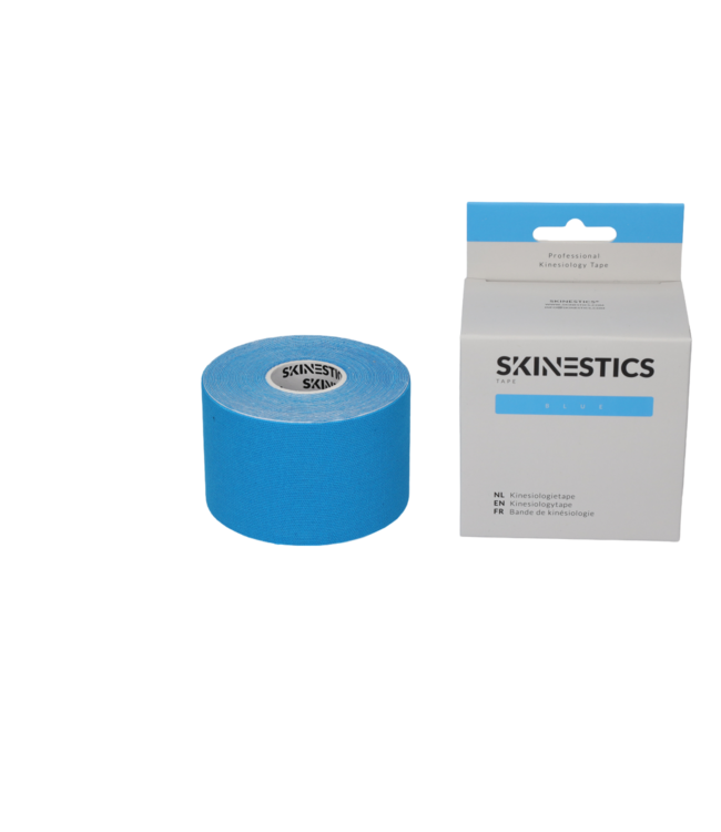 Skinestics Skinestics Kinesiologie tape – Sport tape – Fysio tape – Kleur Blauw – nu 20% langer, 600 cm lang bij 5 cm breed, 170% rekbaar gelijk aan menselijke huid, standaard voorzien van extra sterke lijm, katoen, voor het hele lichaam, medical taping