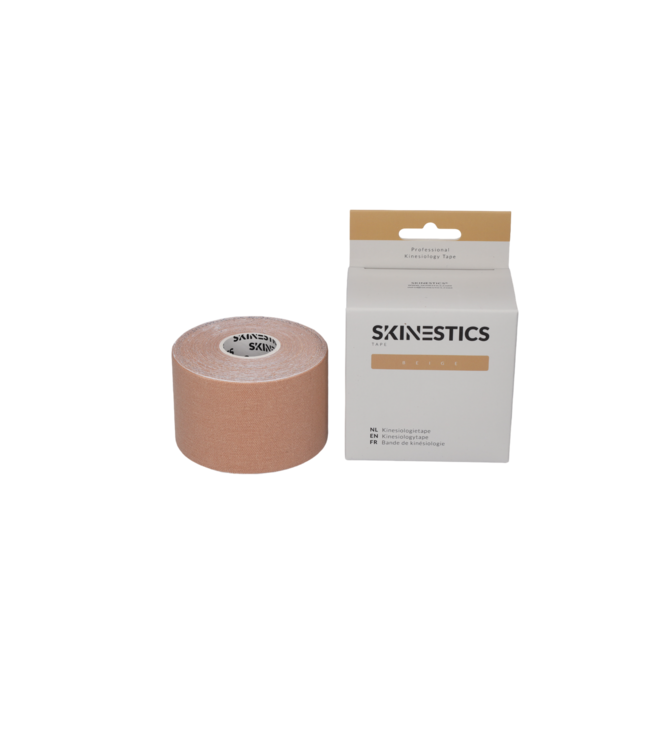Skinestics Bande de kinésiologie Skinestics - Bande de sport - Bande de physio - Couleur Beige - maintenant 20% plus longue, 600 cm de long sur 5 cm de large, 170% extensible égale à la peau humaine, standard avec colle extra forte, coton, pour tout le corps, ruban