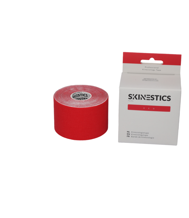 Skinestics Bande de kinésiologie Skinestics - Bande de sport - Bande de physio - Couleur rouge - maintenant 20% plus longue, 600 cm de long sur 5 cm de large, 170% extensible égale à la peau humaine, standard avec colle extra forte, coton, pour tout le corps, ruban