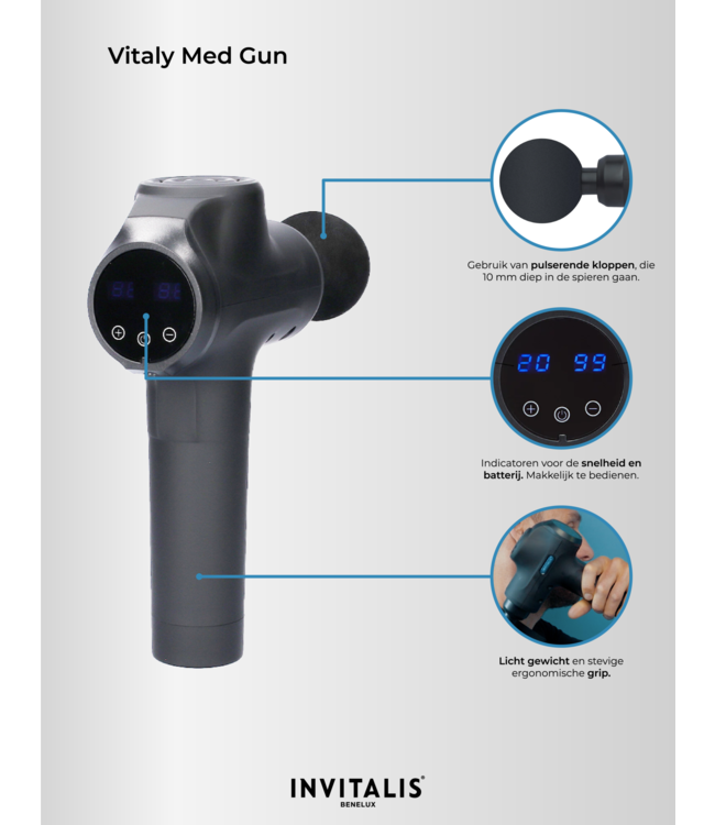Invitalis Refurbished - Vitaly Med Gun, professionele en krachtige massagegun