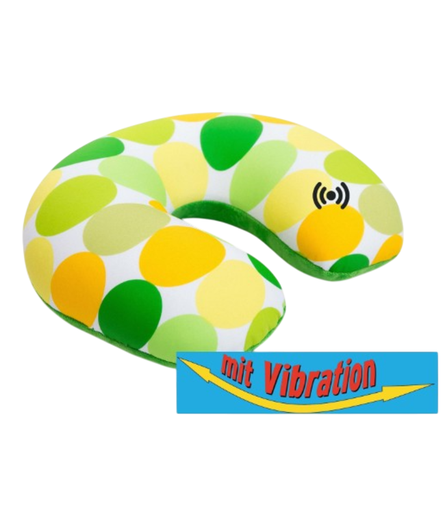 Invitalis  Kuschelmaxx almohada de viaje para el cuello verde - círculo amarillo con vibración