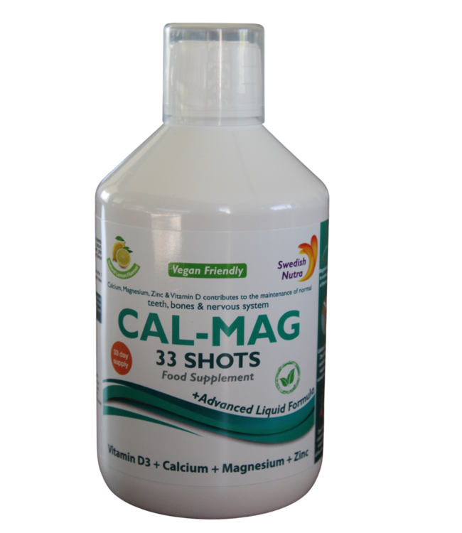 Swedish Healtbrand Calcium - Magnesium vloeibare vitamine ( NON-GMO ) voor 33 dagen inclusief maatbeker, zink, vitamine C + D, vegan, glutenvrij, gistvrij, 500ml inhoud dagelijkse inname 15ml