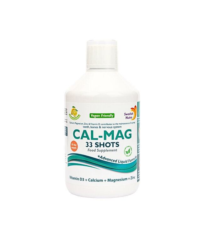 Swedish Healtbrand Calcium- Magnesium liquid vitamin (NON-GMO) for 33 days including measuring cup, zinc, vitamin C + D, vegan, gluten-free, yeast-free, 500ml content daily intake 15ml