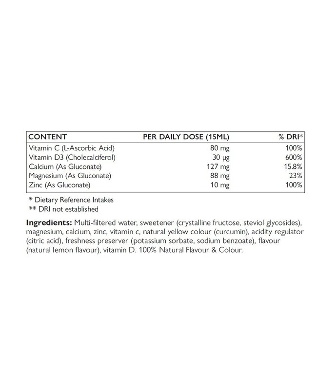 Swedish Healtbrand Calcium-magnésium vitamine liquide (SANS OGM) pendant 33 jours comprenant un verre doseur, du zinc, de la vitamine C+D, végétalienne, sans gluten, sans levure, contenu de 500 ml, apport quotidien de 15 ml