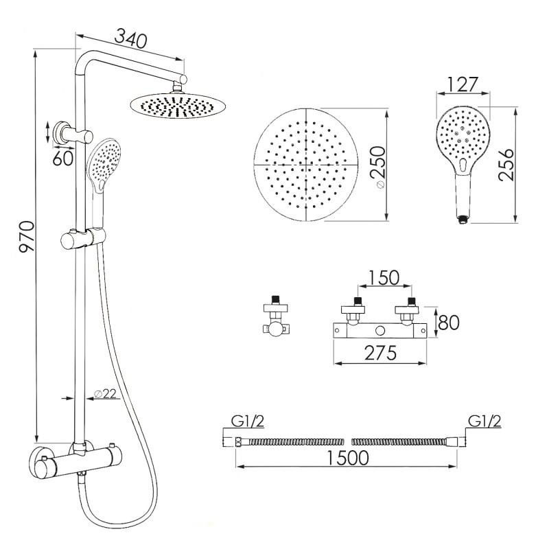Regendoucheset Goud - Thermostaat - 25cm - 45% Korting!