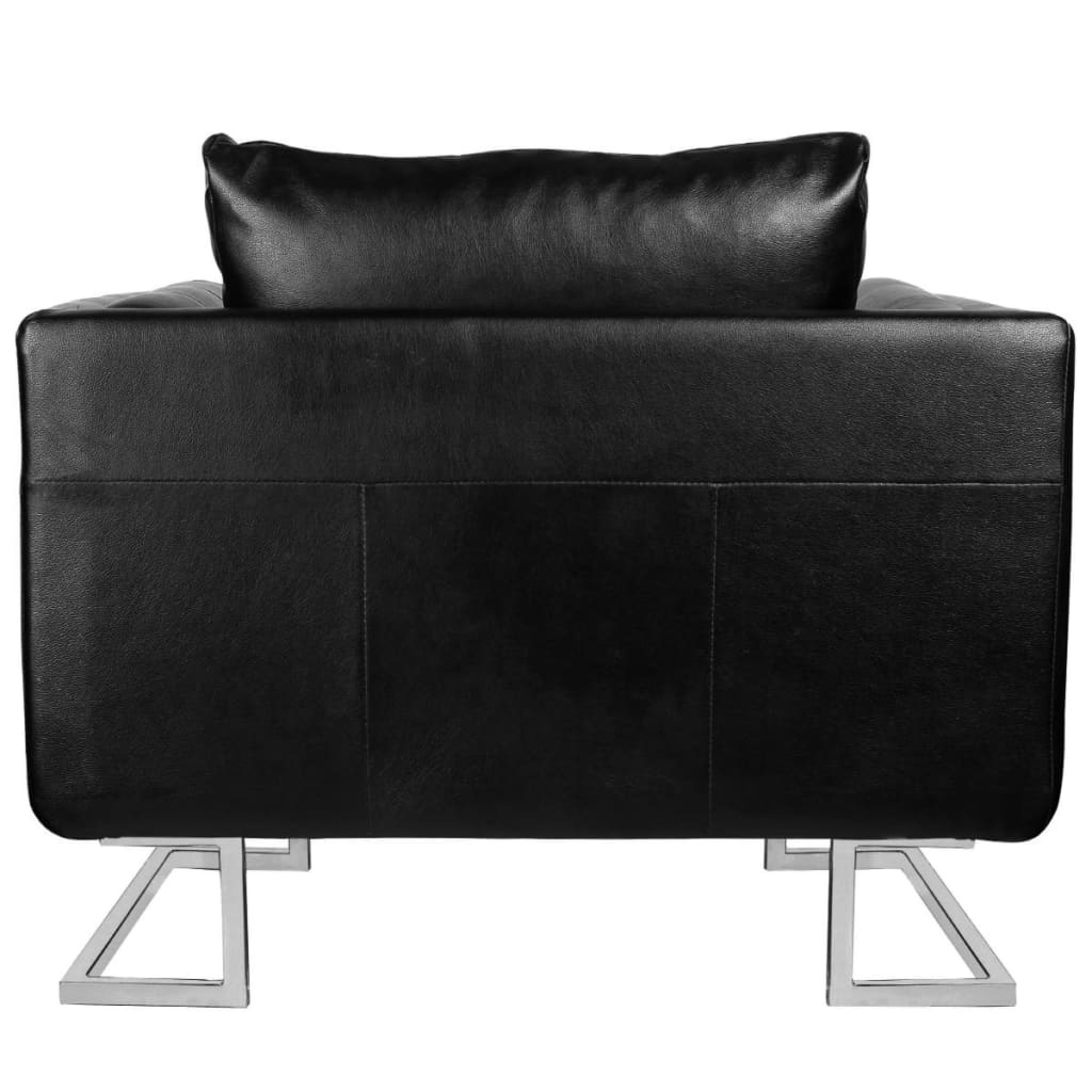 Zwarte Kunstleren Fauteuil met Chroom - Kubus Design - 35% Korting!