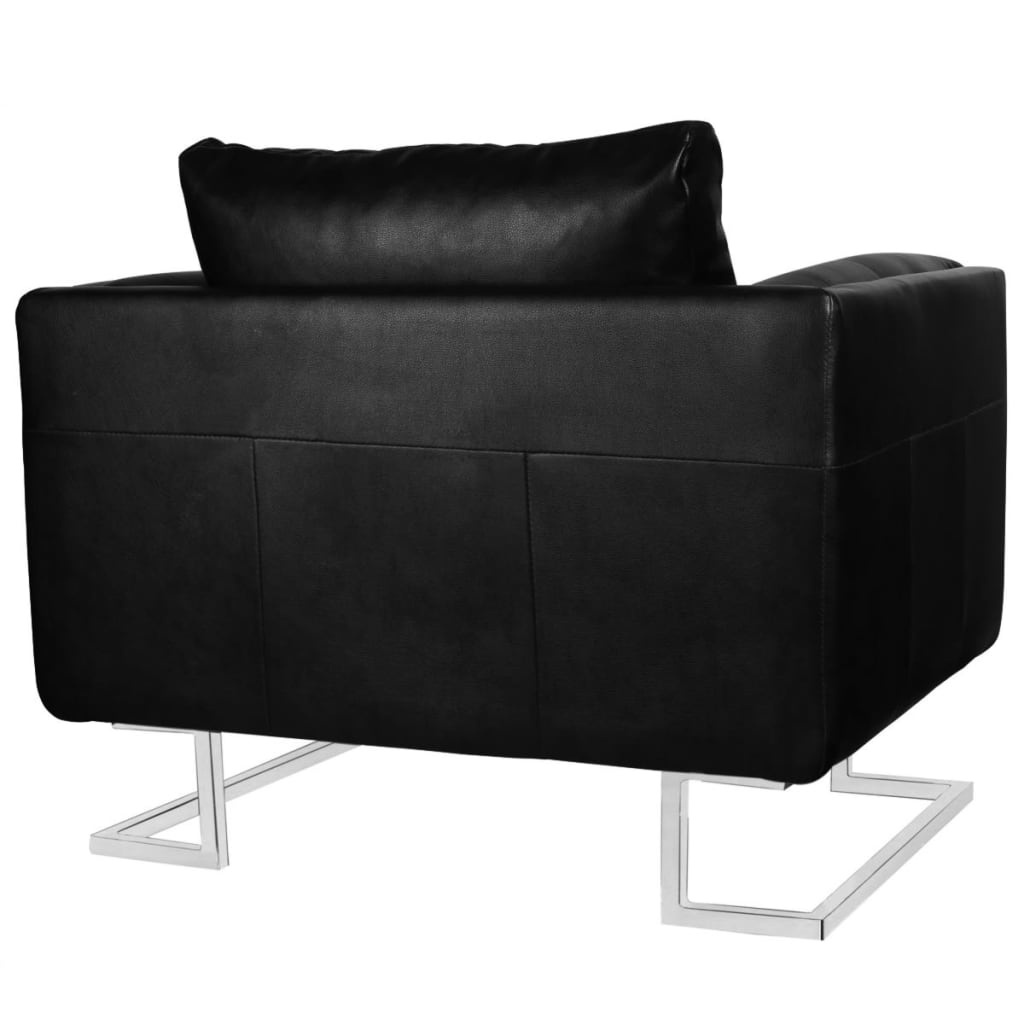 Zwarte Kunstleren Fauteuil met Chroom - Kubus Design - 35% Korting!