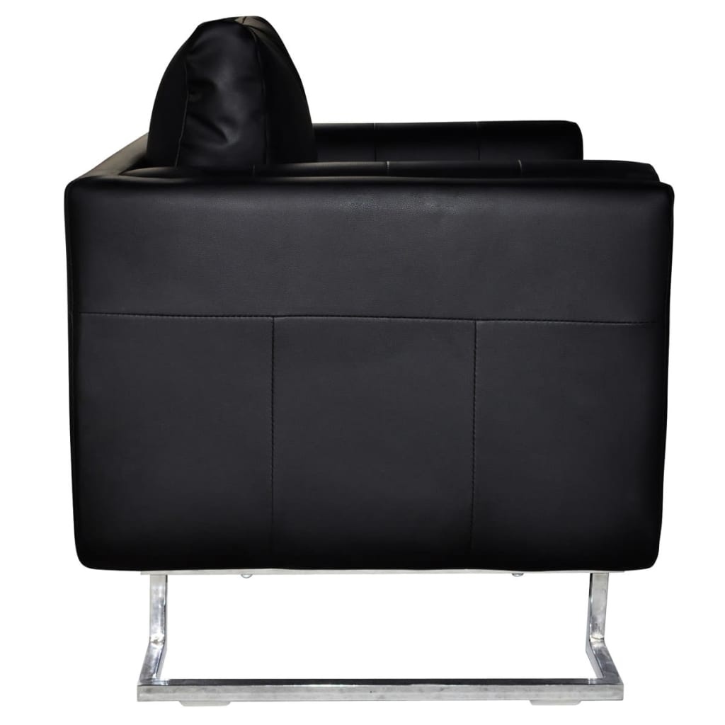 Zwarte Kunstleren Fauteuil met Chroom - Kubus Design - 35% Korting!