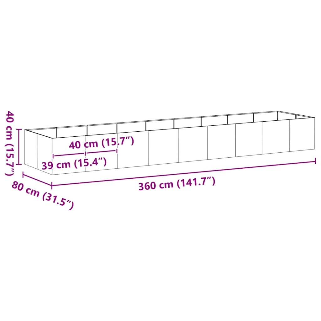 VidaXL Plantenbak Roestig 360cm - 35% Korting! Weervast Staal