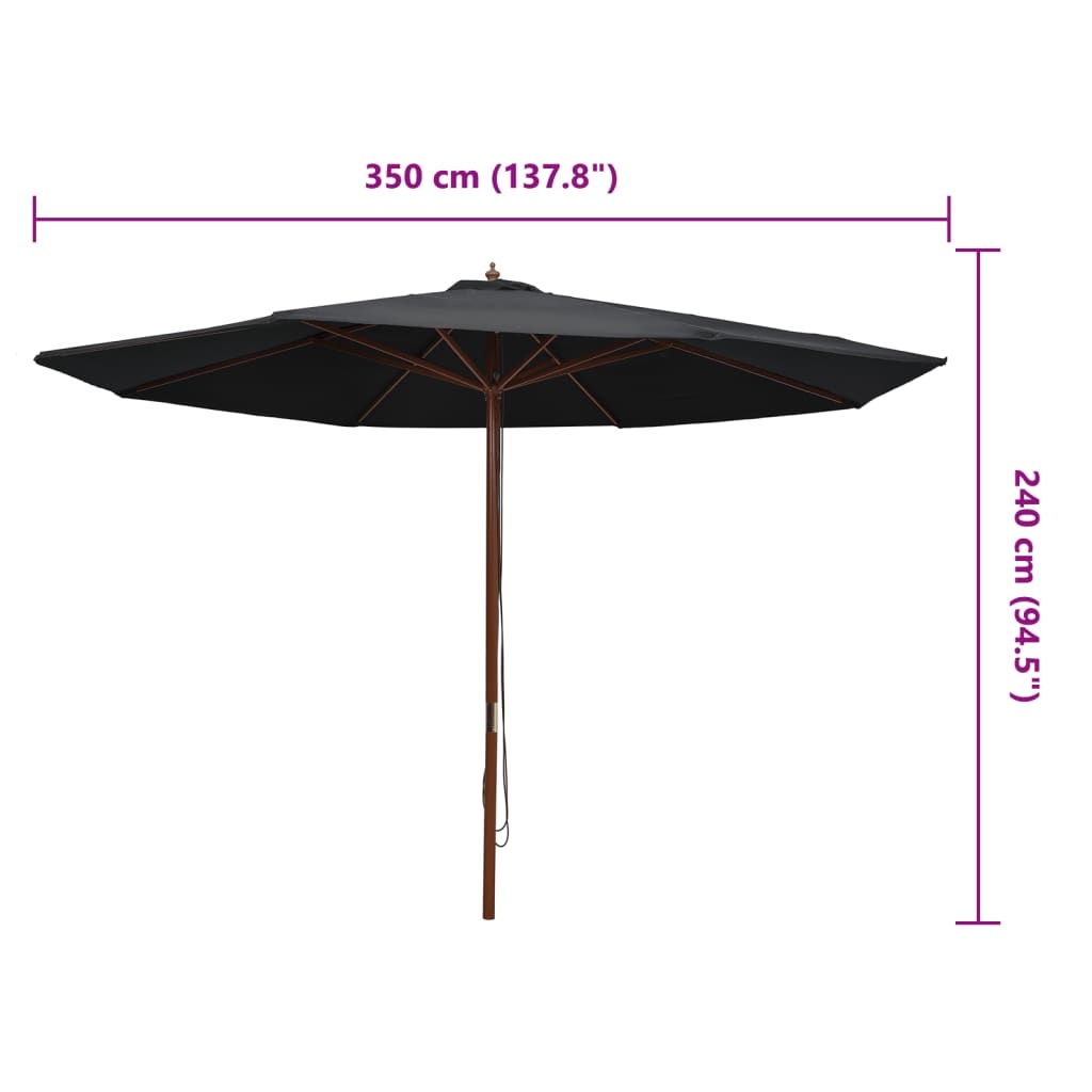 vidaXL Parasol Zwart 350cm Hout - 35% Korting!