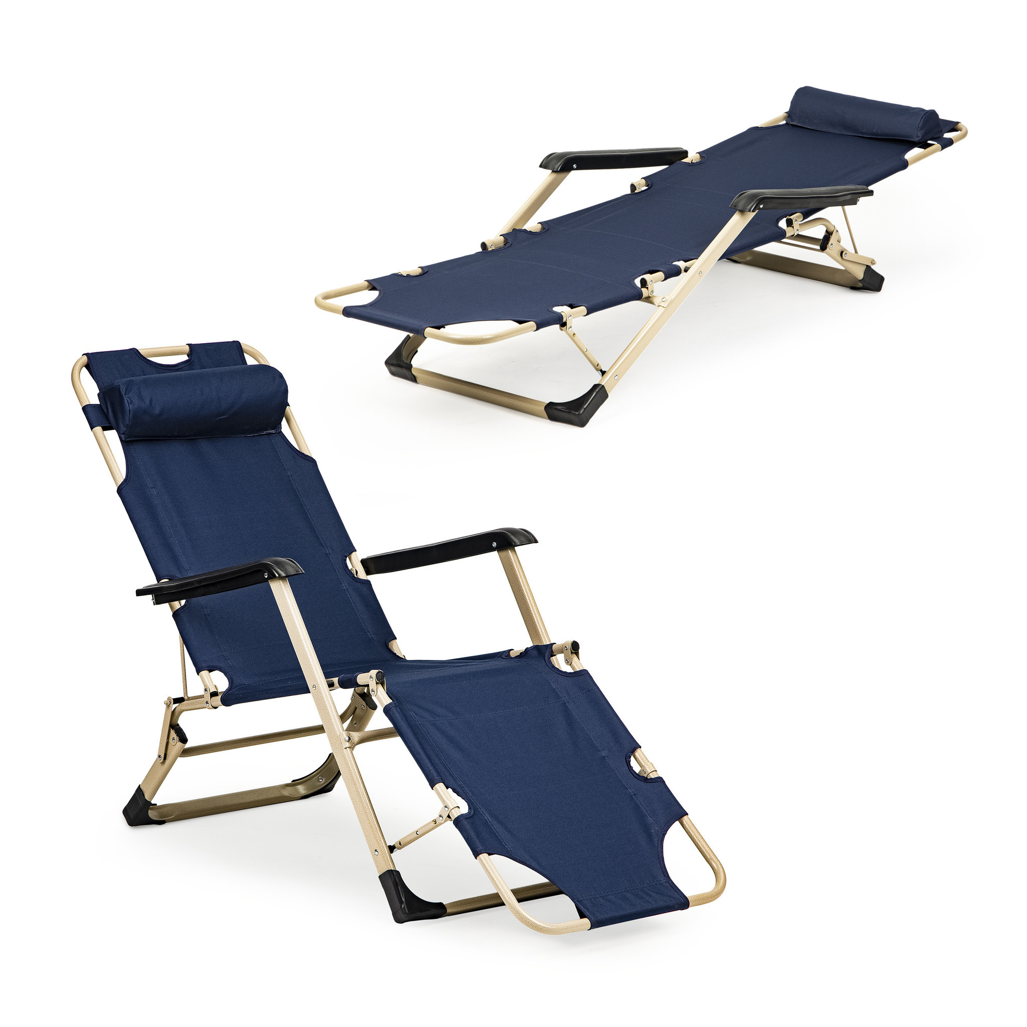Ligstoel Tuin 2in1 Marineblauw - Hoofdsteun - 50% Korting!