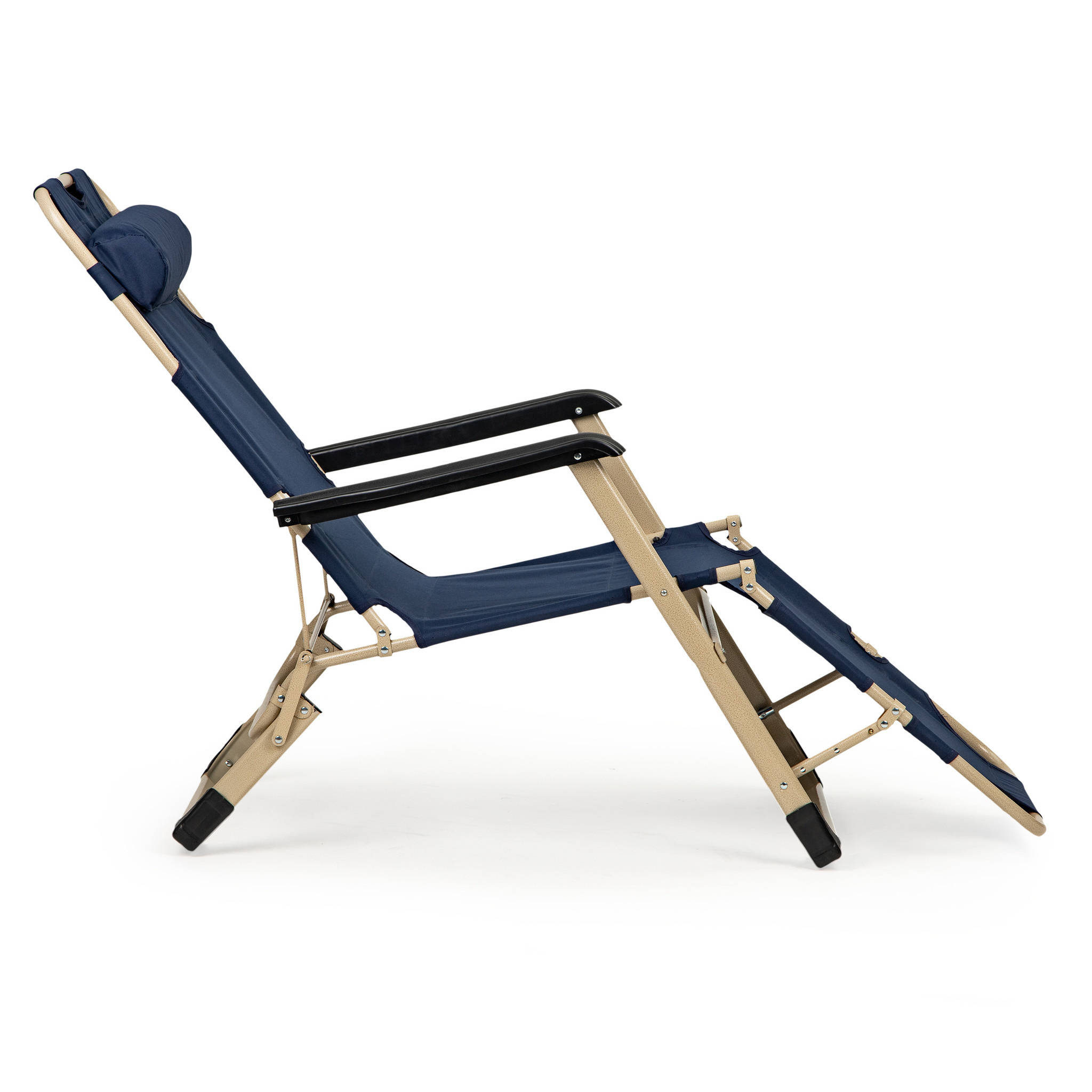 Ligstoel Tuin 2in1 Marineblauw - Hoofdsteun - 50% Korting!