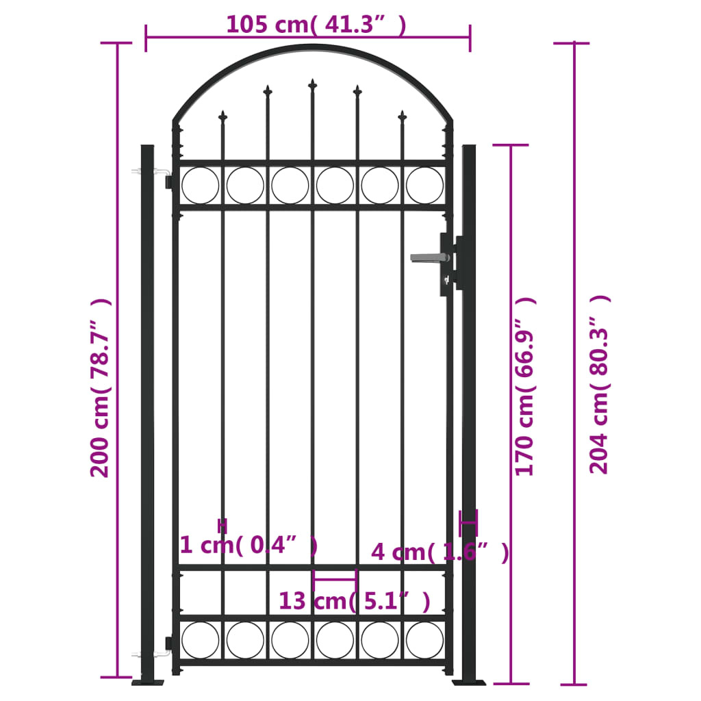 vidaXL Poort met Palen 105x204 cm Zwart - 35% Korting!