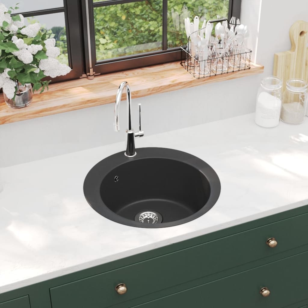 vidaXL Granieten Gootsteen Zwart - Rond - 35% Korting!