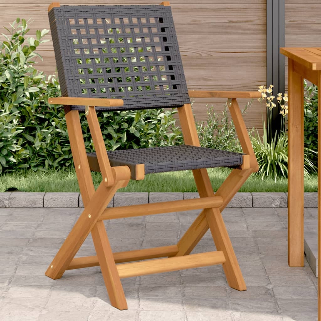 Tuinstoelen (2x) Acaciahout & Rattan - Zwart - 35% Korting!