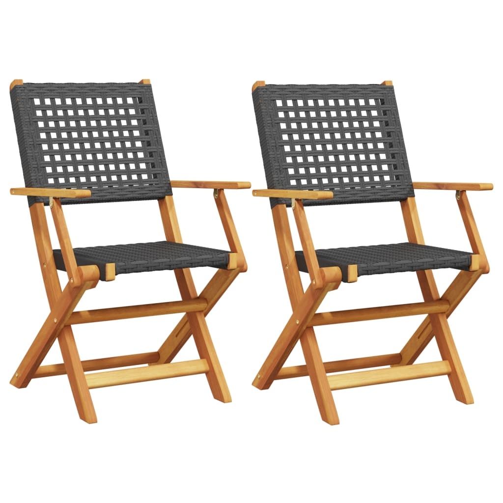 Tuinstoelen (2x) Acaciahout & Rattan - Zwart - 35% Korting!