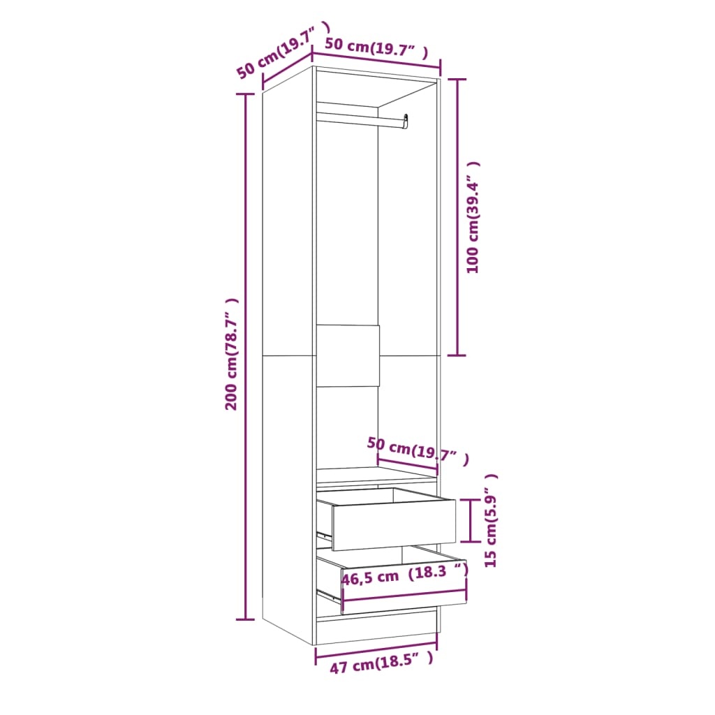 Kledingkast Gerookt Eiken 50x50x200cm - 42% Korting!