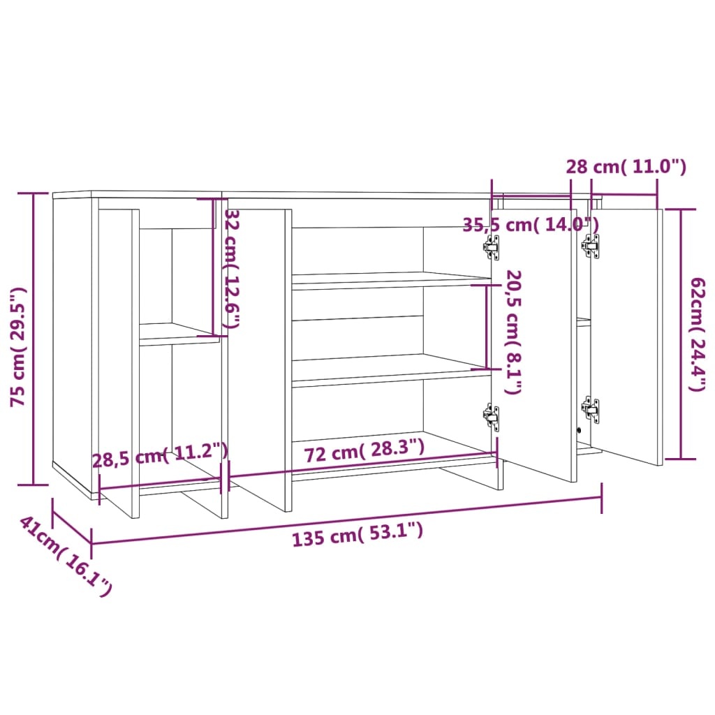 Dressoir Grijs Sonoma Eiken 135cm - 41% Korting!