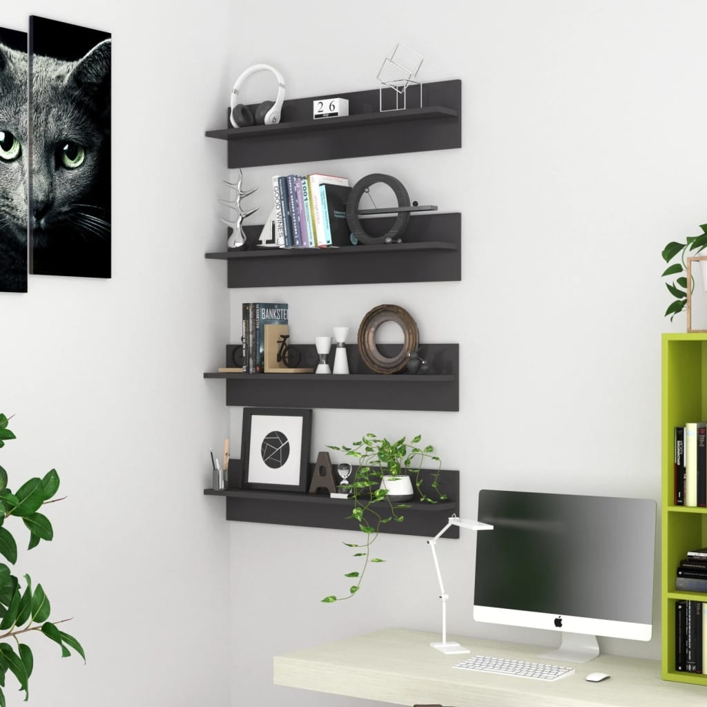 vidaXL Wandschappen 4 st. Grijs 80cm - 35% Korting!