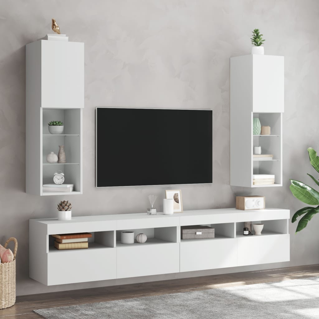 vidaXL TV-Meubel Wit met LED - 30,5x30x102cm - 47% Korting!