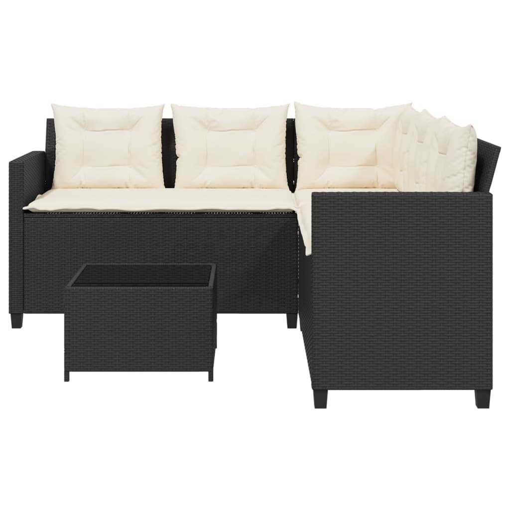 Tuinbank L-vorm Rattan Zwart + Tafel & Kussens - 35% Korting!