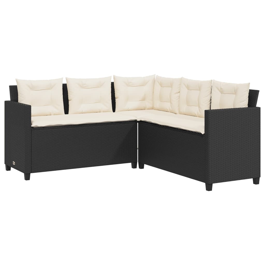 Tuinbank L-vorm Rattan Zwart + Tafel & Kussens - 35% Korting!