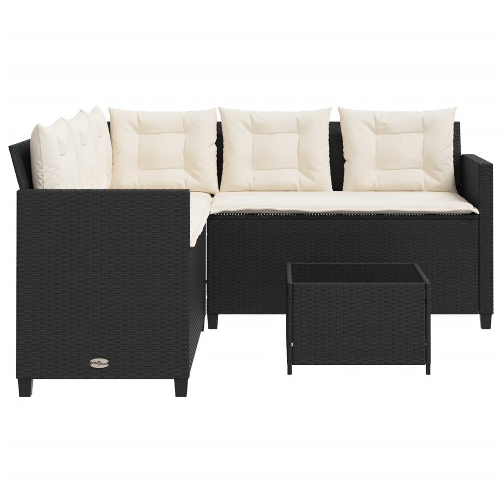Tuinbank L-vorm Rattan Zwart + Tafel & Kussens - 35% Korting!