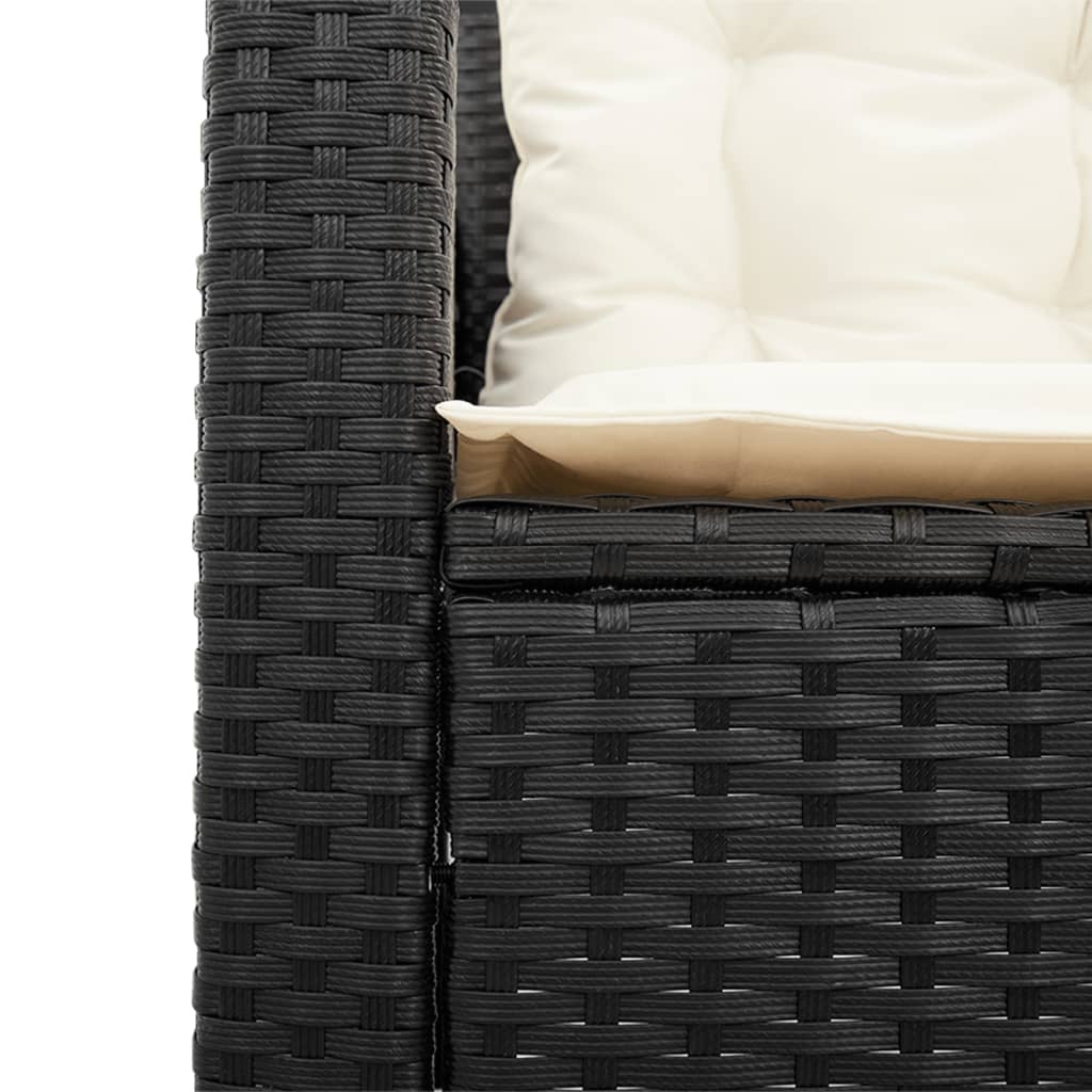 Tuinbank L-vorm Rattan Zwart + Tafel & Kussens - 35% Korting!