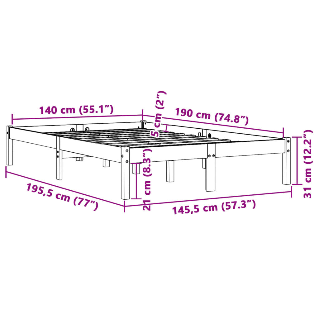 Grenen Bed 140x190 Wasbruin - 47% Korting! (Retour)