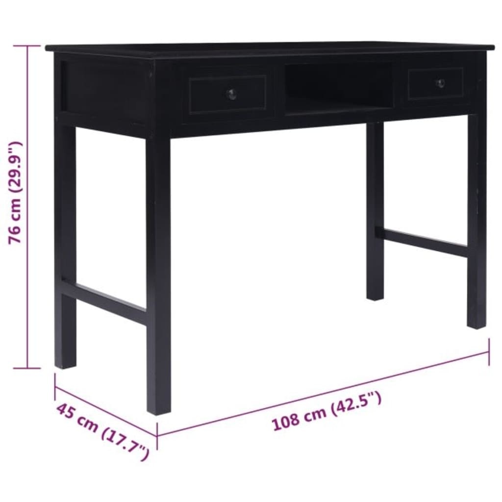Bureau Massief Paulowniahout Zwart 108cm - 47% Korting!