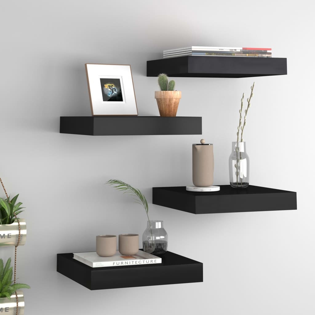 vidaXL Zwevende Wandschappen (4x) Zwart - 60% Korting!