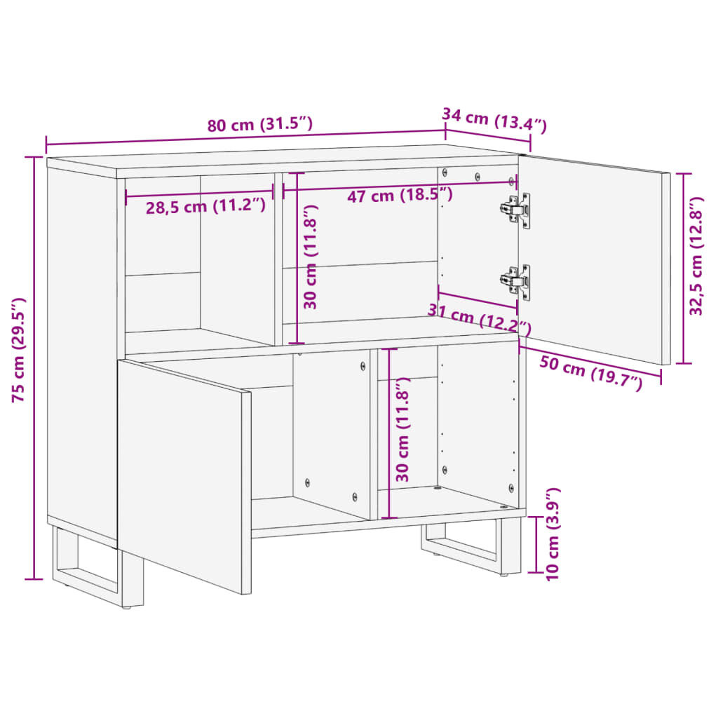vidaXL Dressoir Acaciahout 80cm - NIEUW met schade - 57% KORTING!