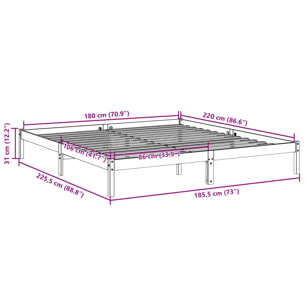 Grenen Bedframe 180x220 Wit - Extra Lang - 35% Korting!