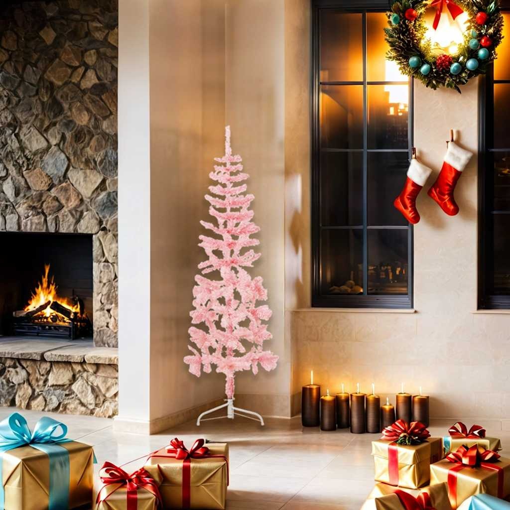 Roze Halve Kunstkerstboom 150cm - 35% Korting!