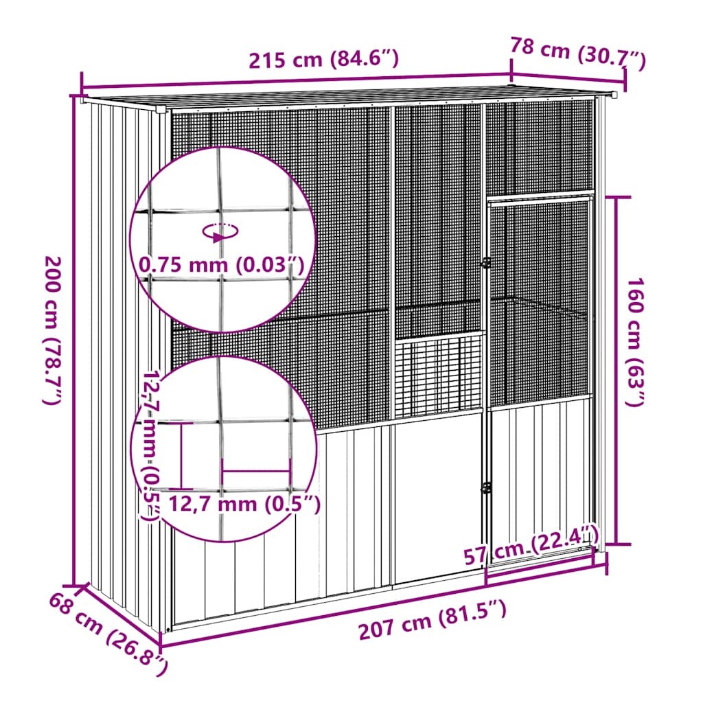 VidaXL Vogelkooi 215x78x200cm Antraciet - 35% Korting!