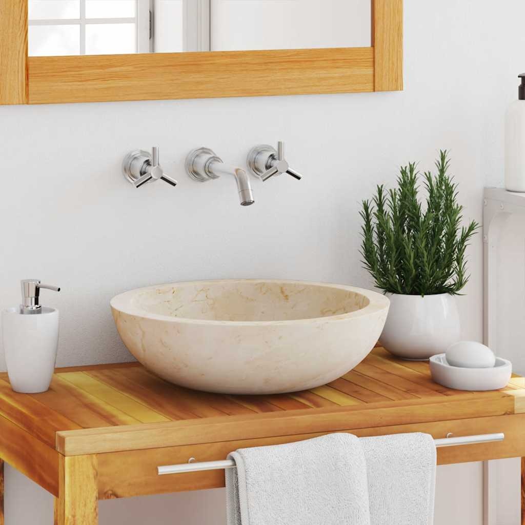 Marmeren Gootsteen Crème 40cm - 35% Korting! Unieke Badkamer Wastafel