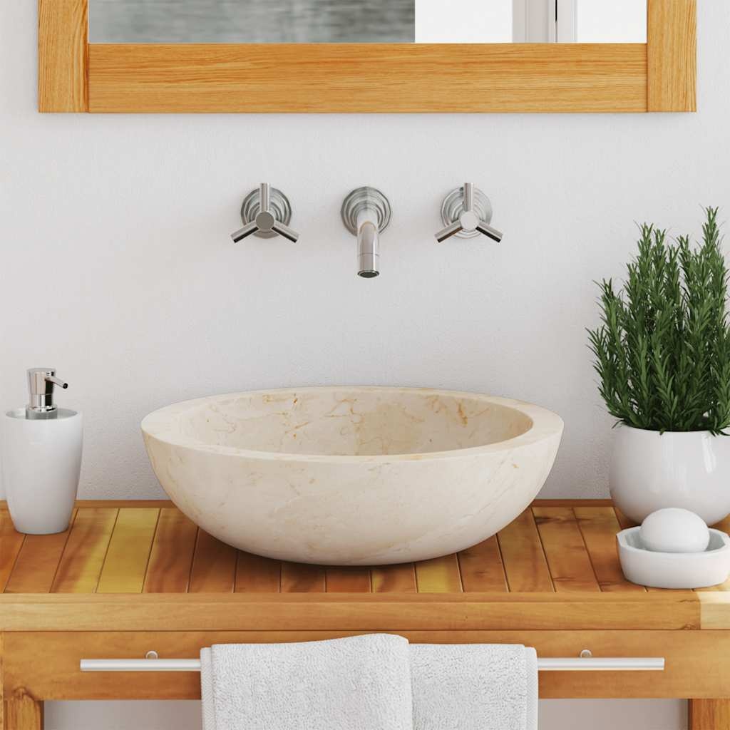 Marmeren Gootsteen Crème 40cm - 35% Korting! Unieke Badkamer Wastafel