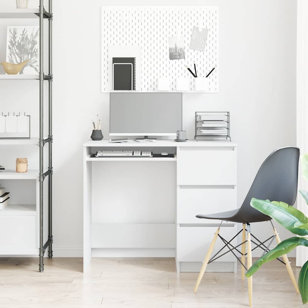 Bureau Wit Bewerkt Hout 90cm - Zo Goed Als Nieuw -35% Korting!
